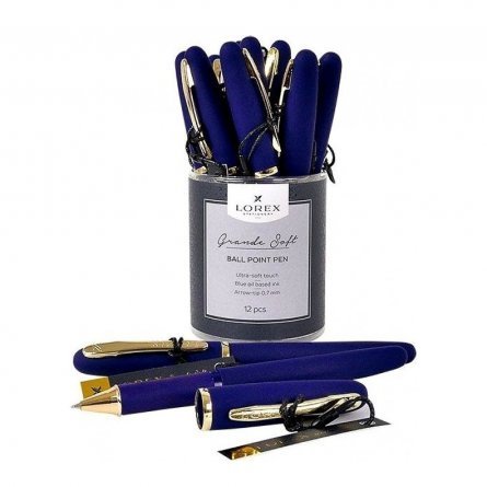 Ручка масляная LOREX "Grande Soft ", 0,7 мм, металлизированный наконечник, синяя, круглый, цветной, прорезин. корпус фото 1