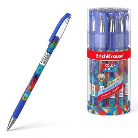 Ручка шариковая Erich Krause,"ColorTouch Patchwork", 0,7 мм, синий, метал.наконечник, резин. грип, круглый пластиковый корпус, в тубусе 24 шт фото 1