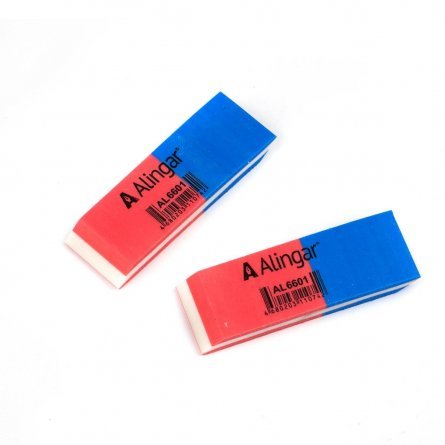 Ластик Alingar, синтетический каучук, прямоугольный, скошенный, сине-красный, 50*18*5 мм, картонная упаковка фото 2
