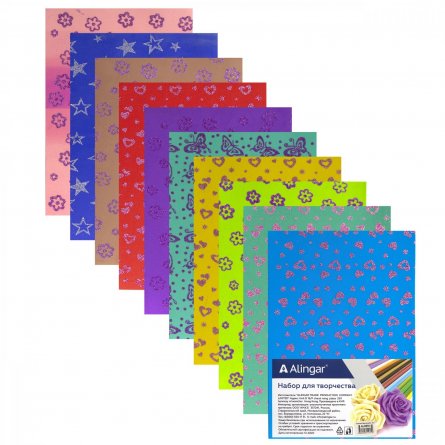 Материал для творчества фоамиран Alingar, А4, 2 мм, глитер, с узором, 10 цветов, ассорти, упаковка полиэтилен фото 1