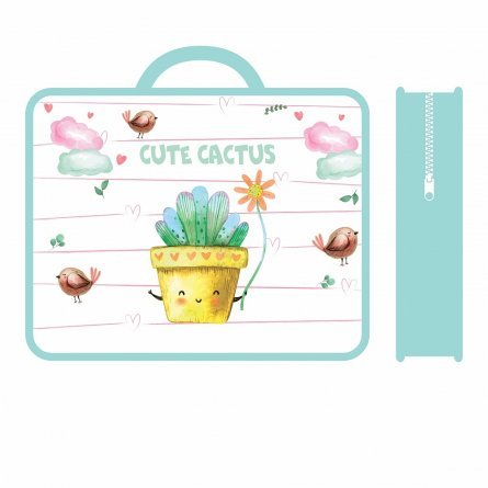 Папка с ручками 1 отделение, А4 330х260х75мм, Пчелка, пластик, ручка текстиль, молния сверху, "Cute cactus" фото 1
