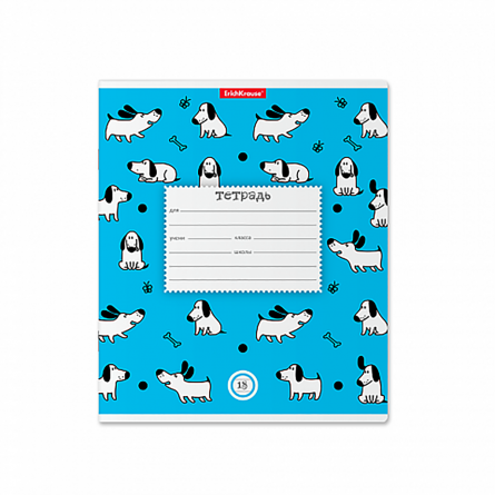 Тетрадь 18л., линия, ErichKrause "Dogs"  скрепка, мелованный картон, голубой фото 1