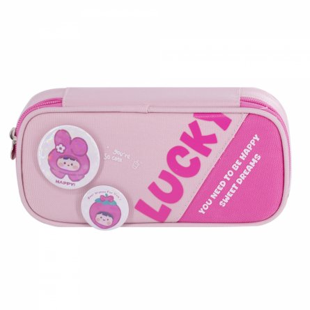 Пенал - косметичка Alingar, ткань, молния, 1 откидная планка, 2 значка, 210 х 90 х 45 мм, "LUCKY", микс (св-роз, розовый, фиолет), европодвес фото 2