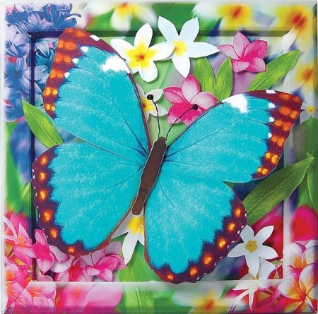 Набор для изготовления картины Клевер, 210х210х25 мм, аппликация, картонная упаковка, "Лазурная бабочка" фото 1