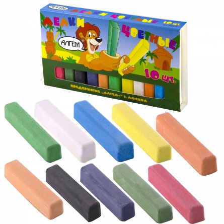 Набор школьных цветных мелков Алгем, 10 штук, прямоугольный, картонная упаковка фото 1