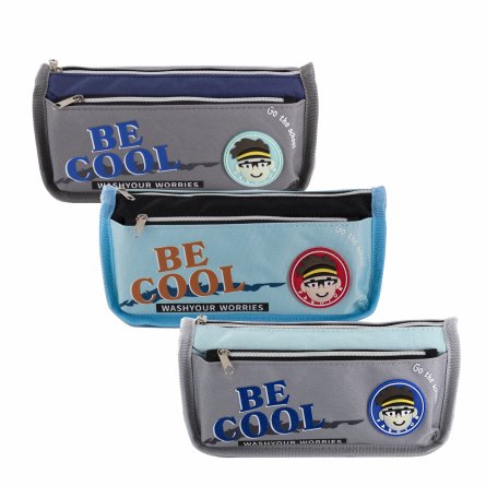 Пенал - косметичка Alingar, ПВХ, молния, боковой карман, 190 х 80 х 35 мм, "BE COOL", микс (голубой, синий, серый), европодвес фото 1