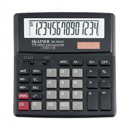 Калькулятор SKAINER 14 разрядов, 156*157*33 мм, черный, "SK-504II" фото 1
