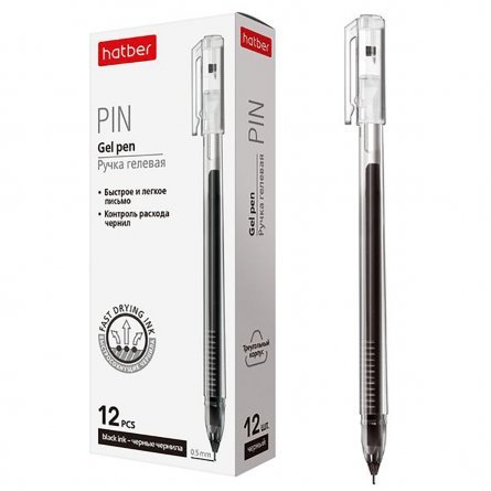 Ручка гелевая, HATBER,"Pin" черная, 0,5 мм.,трехранный корпус 12 шт, картонная упаковка фото 1