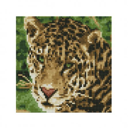 Алмазная мозаика Рыжий кот, с подрамником, с полным заполнением, (матов.), 20х20 см, 15 цветов, "Взгляд леопарда " фото 1