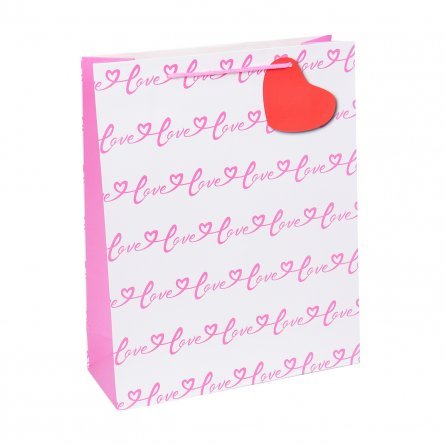 Пакет подарочный бумажный Миленд, 31*42*12 см (XL), матовая ламинация "Любовь", розовый фото 1