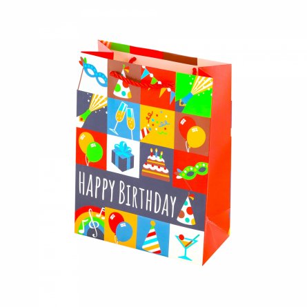 Пакет подарочный бумажный Alingar, (М) 18х24х8,5 см, "Happy birthday", ламинация, (4 дизайна в коробе) фото 3