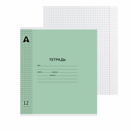 Тетрадь 12л., клетка, обложка пластик, Alingar, скрепка, блок офсет, 100% белизна, "Зелёный пастель" фото 2