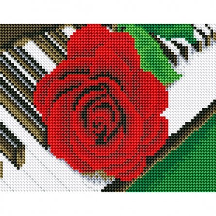 Алмазная мозаика Рыжий кот, на подрамнике, с полным заполнением, (блест.), 17х22 см, 22 цвета, "Роза на фортепиано" фото 1