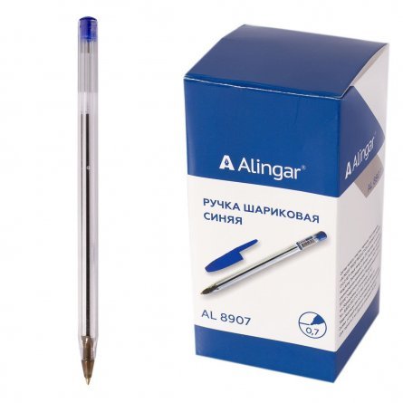 Ручка шариковая Alingar, 0,7 мм, синяя, шестигранный, прозрачный, пластиковый корпус, картонная упаковка фото 1