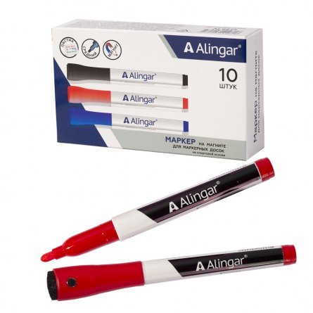 Маркер для доски Alingar, на магните с губкой, красный, пулевидный, 2 мм, фото 1