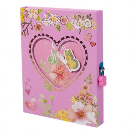 Подарочный блокнот, пакет, А5, Alingar, замочек, розовый, "Бабочка в сердце" фото 1