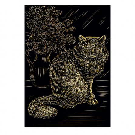 Гравюра с эффектом золота  Рыжий кот, А4, картонный конверт, "Пушистый котик" фото 1