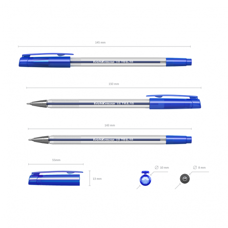 Ручка шариковая Erich Krause "Ultra L-10", 0,7 мм, синяя, игольчатый, металлизированный наконечник, грип, круглый, прозрачный, пластиковый корпус фото 2