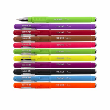 Набор шариковых ручек Zoomi, 10 цветов, 1.0 мм , на масляной основе, круглый, цветной корпус покрытие soft touch, ПВХ чехол, европодвес фото 2