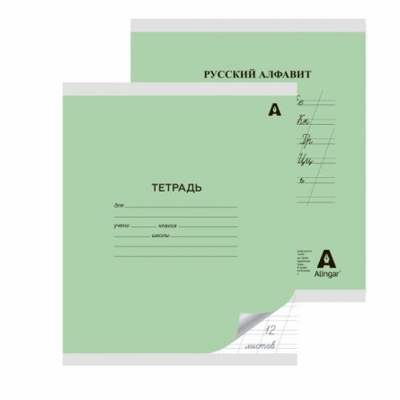 Тетрадь 12л., косая линия, Alingar, скрепка, блок офсет, мелованный картон (стандарт), "Зелёная" фото 2