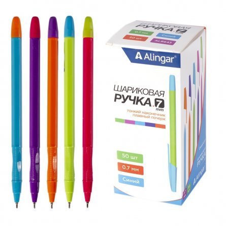 Ручка шариковая Alingar, 0,7 мм, синяя, игольчатый наконечник, грипп, шестигранный цветной пластиковый корпус, картонная упаковка фото 3