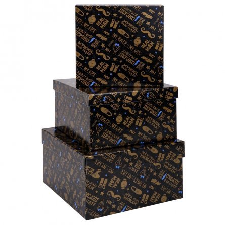 Набор подарочных квадратных коробок 3 в 1 Миленд, 19,5*19,5*11 - 15,5*15,5*9 см, "Дерзкий мужчина" фото 1