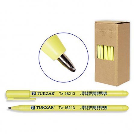 Ручка шариковая на масляной основе, TUKZAR, 0,5 мм синяя, игольчатый наконечник, круглый желтый корпус, картонная упаковка фото 1