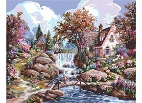 Рисование по дереву по номерам Рыжий Кот "Дома у реки",  40х50 см, 24 цвета фото 1