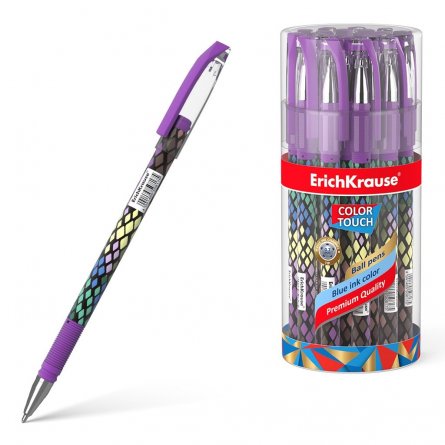 Ручка шариковая Erich Krause,"ColorTouch. Purple Python", 0,7 мм, синий, метал.наконечник, грип, круглый пластиковый корпус, в тубусе 24 шт фото 1