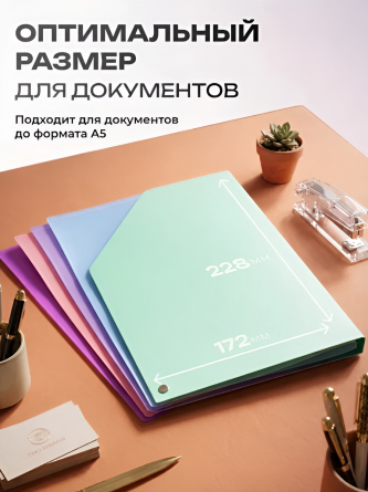 Папка архивная Alingar, 228*172 мм, пластик, 1500 мкм, на резинке с 4 файлами, зеленая фото 6
