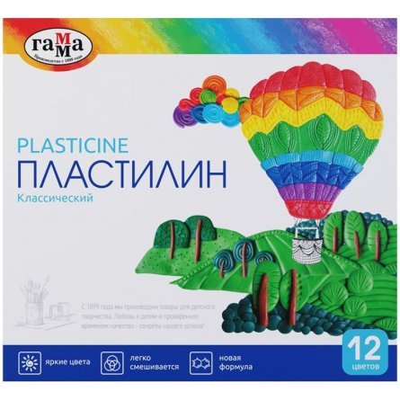 Пластилин Гамма, 12 цветов, 240 гр., со стеком, картонная упаковка, "Классический" фото 1