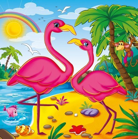 Картина по номерам Рыжий кот, 20х20 см, с акриловыми красками, холст, "Фламинго на пляже" фото 1