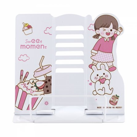 Подставка для книг Alingar, 200х185 мм, "Sweet moment" девочка с зайчиком, белый, регулируемый угол наклона, металл, пакет с европодвесом фото 1