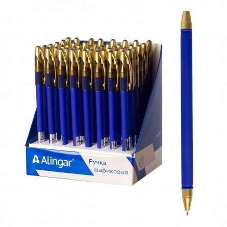 Ручка шариковая на масляной основе Alingar, 0,7 мм, синяя, игольчатый наконечник, круглый, синий, Soft touch корпус, картонная упаковка фото 1
