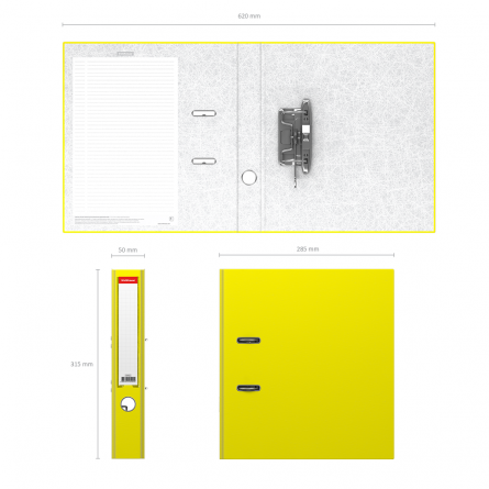 Папка-регистратор с арочным механизмом разборная, ErichKrause "Neon", А4, 285х315х50 мм, желтая фото 2