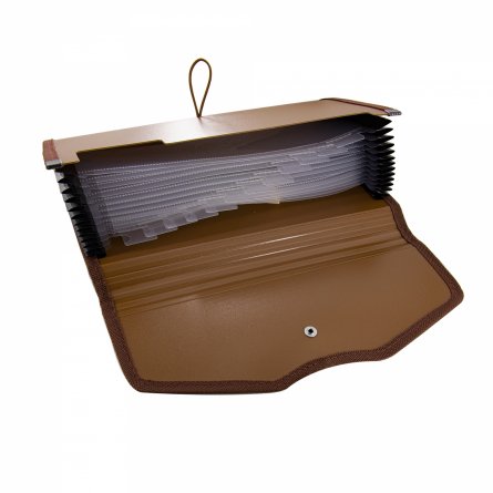 Папка-картотека Alingar, 260х140 мм, 900 мкм, на пуговице, пластик, 12 отделений, коричневый фото 2