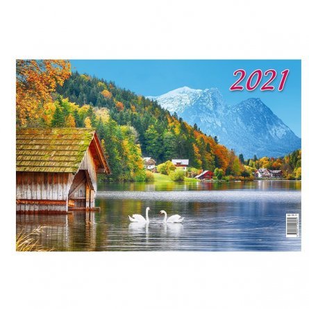 Календарь настенный квартальный трехблочный, гребень, ригель, 310 мм * 685 мм, Атберг 98 "Озеро в горах" 2021 г. фото 1