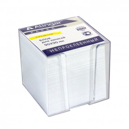 Блок бумажный для записей Alingar "Премиум", 9*9*9 см, белый, непроклееный, пластиковый бокс фото 1