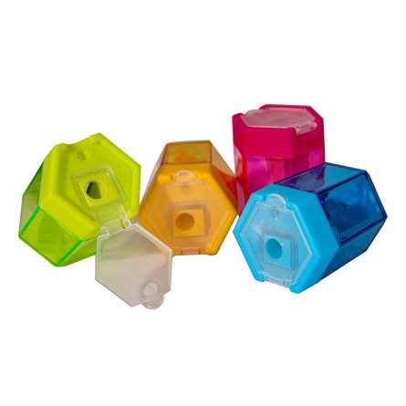 Точилка пластиковая Yalong "Разноцветные соты", 1 отверстие, с контейнером, цвет ассорти, картонная упаковка фото 2