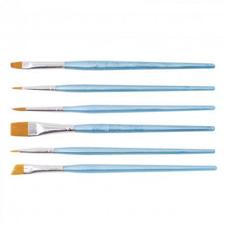 Набор кистей Yalong, 6 шт, нейлон, плоские №2, №6, №8, №14, круглые №2, №4, пластиковая ручка, блистер, голубые, европодвес. фото 3