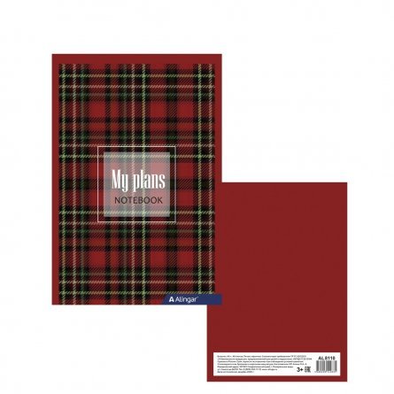 Блокнот 120х170 мм, скрепка, Alingar, мелованный картон, 48 л., клетка, "Шотландка красная" фото 1
