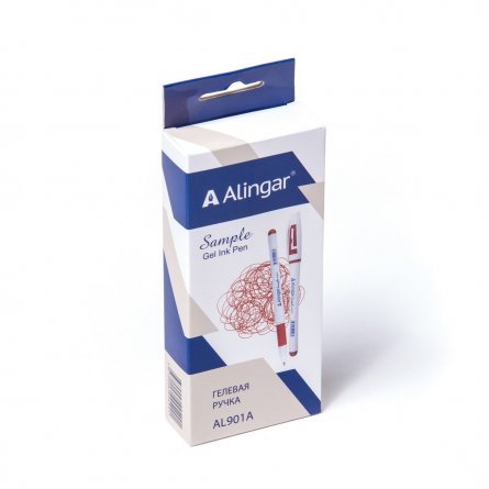 Ручка гелевая Alingar, "Sample", 0,55 мм, красная, резиновый грип, круглый, белый, пластиковый корпус, в уп. 12 шт., картонная упаковка фото 2
