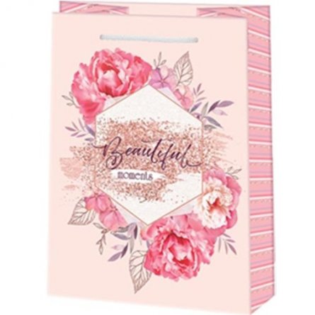 Пакет подарочный бумажный Мир открыток, (М) 18*22,7 см, "Прекрасные моменты на розовом", ламинация фото 1