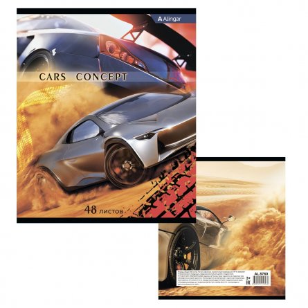 Тетрадь 48л., А5, клетка, Alingar "Cars concept", скрепка, мелованный картон, 3 дизайна в пленке т/у фото 2