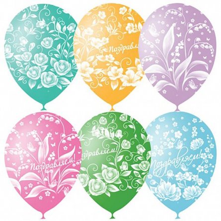 Воздушные шары М12"/30 см Пастель+Декоратор (раст) 5 ст. рис "Праздничная тематика. Цветы" 25 шт.шар латекс фото 1