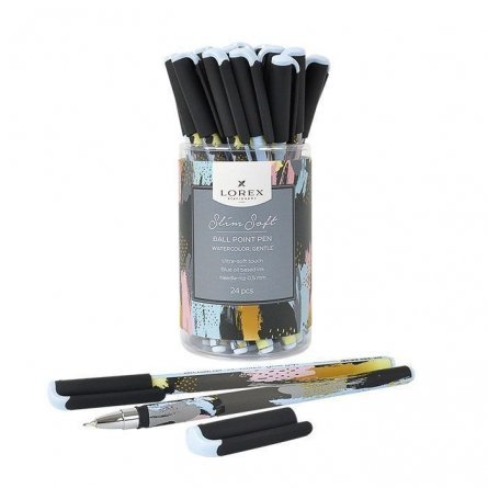 Ручка масляная LOREX "Slim Soft. Watercolor. Gentle", 0,5 мм, синяя,  игольч.наконечник, круглый, цветной, прорезин. корпус фото 1