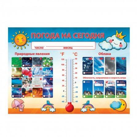 Плакат обучающий, 297 мм * 420 мм, "Погода" Квадра, картон фото 1
