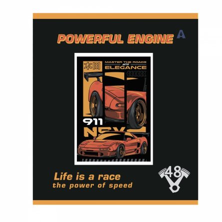 Тетрадь 48л, А5, клетка, Alingar, "Life is race" , скрепка,мелованный картон (стандарт), выб УФ лак,  блок офсет, 5 дизайнов в пленке т/у фото 6