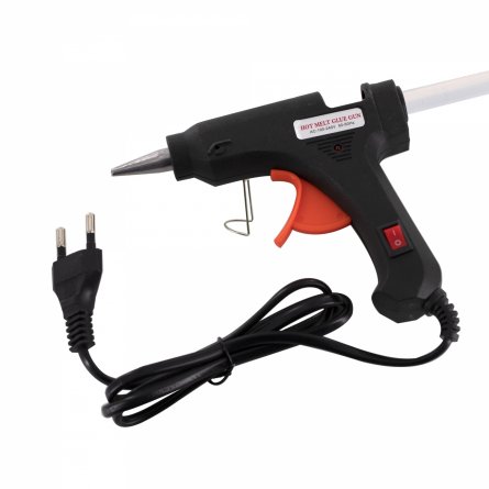 Клеевой пистолет Alingar, 20 Вт,черный, 25 стержней в комплекте, пластиковый корпус, метал.подставка, кнопка питания, индикатор сети фото 1