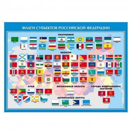 Плакат обучающий, А2, "Флаги субъектов Российской Федерации" Миленд, картон фото 1